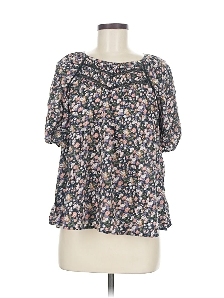 Pre-owned Lucky Brand Short Sleeve Blouse In Black