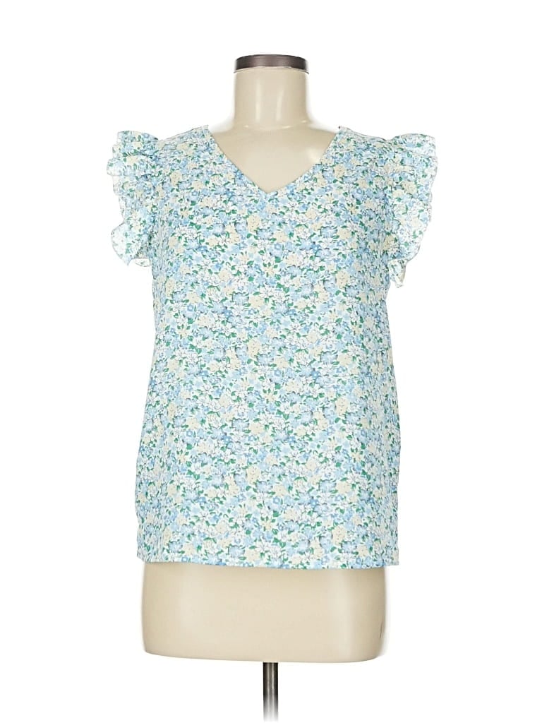 Pre-owned Unbranded Short Sleeve Blouse In Blue