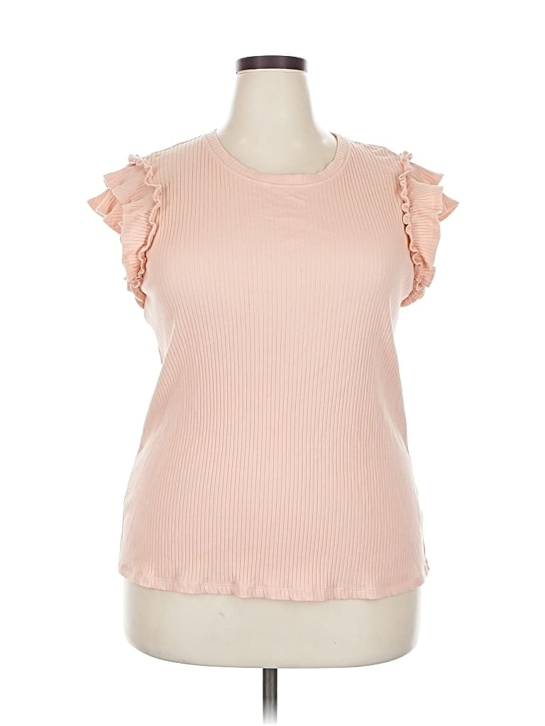 Pre-owned Gibson Look Short Sleeve Top Pink Ruffles Neckline Tops