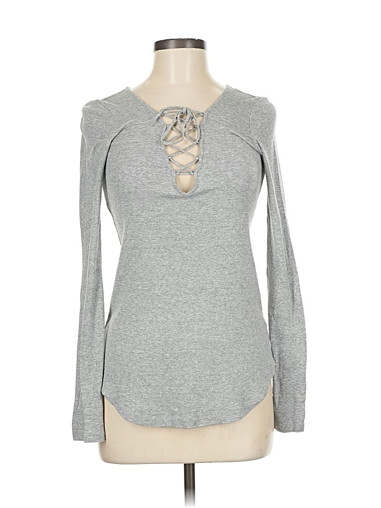 Pre-owned Splendid Long Sleeve Top Gray Keyhole Neckline Tops