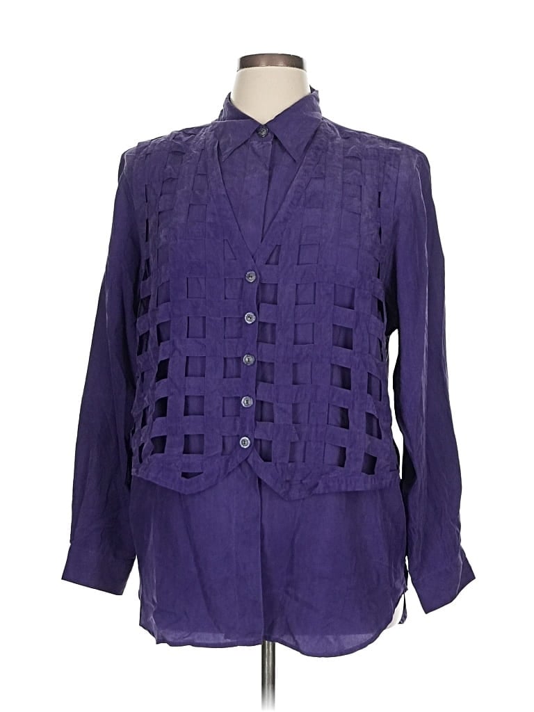 Pre-owned Riva Long Sleeve Silk Top Purple Square Neckline Tops