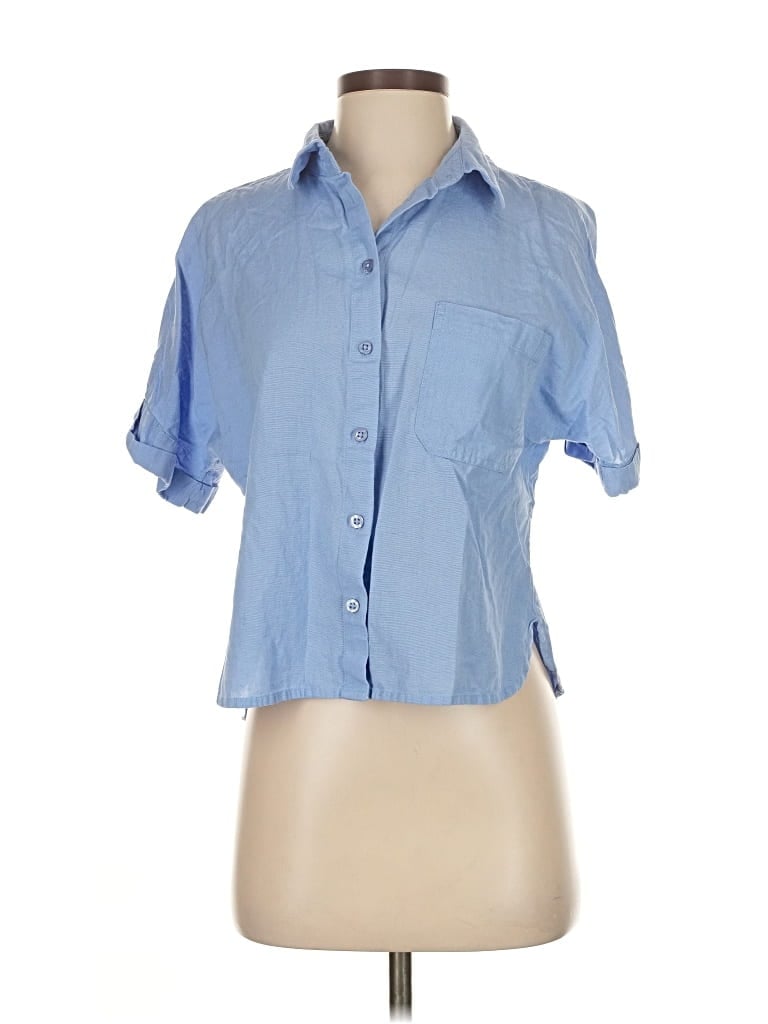 Pre-owned Accessorize Short Sleeve Button Down Shirt In Blue
