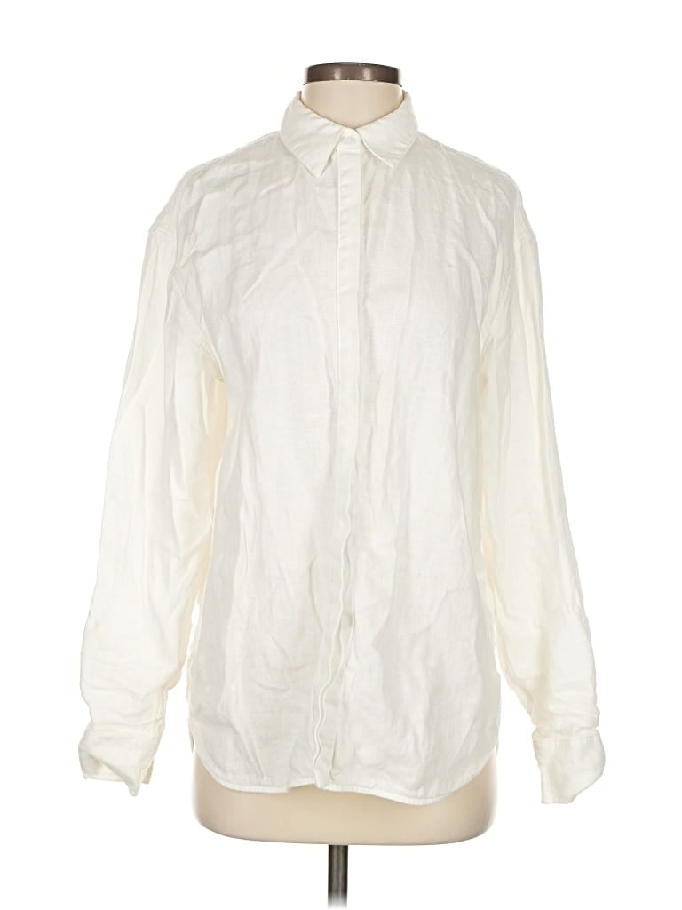 Pre-owned Athleta Long Sleeve Button Down Shirt In White
