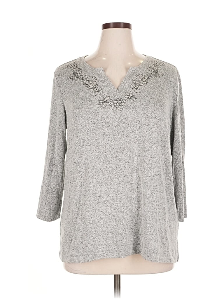Pre-owned Liz Claiborne 3/4 Sleeve Top Gray V Neck Tops