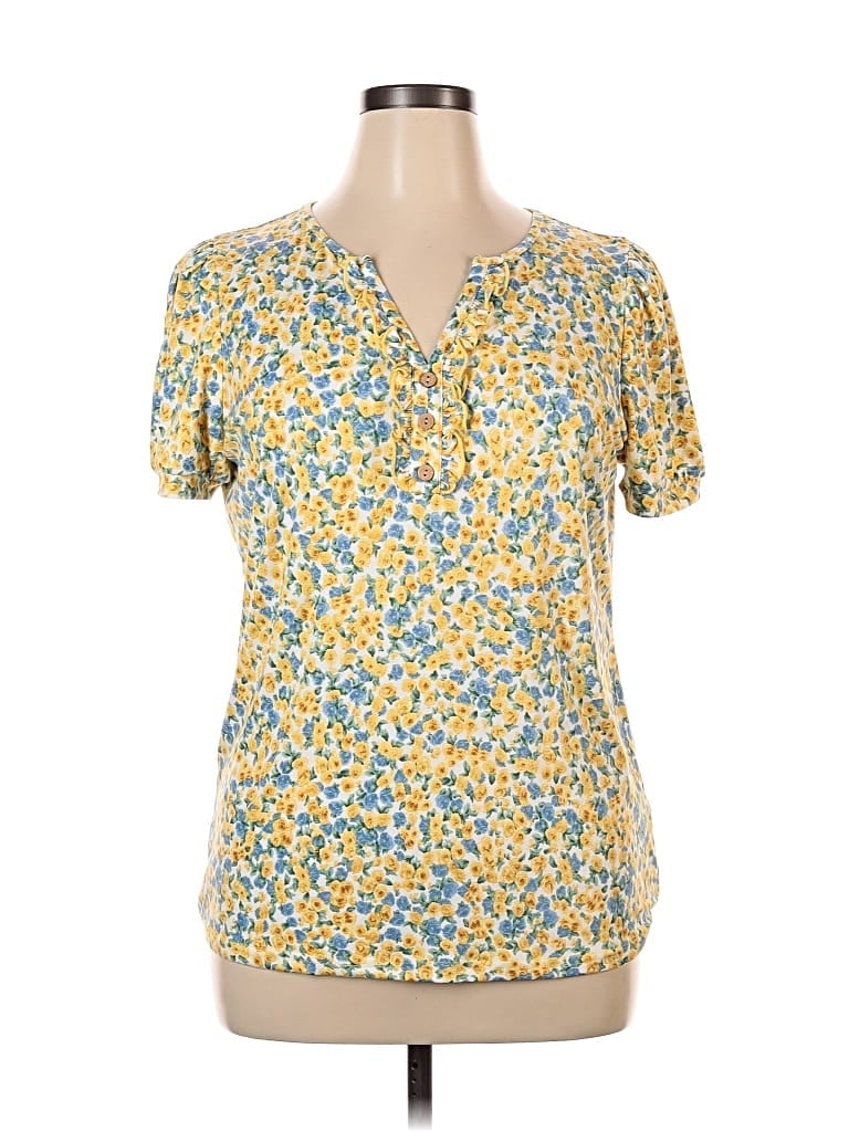 Pre-owned Unbranded Short Sleeve Blouse In Yellow