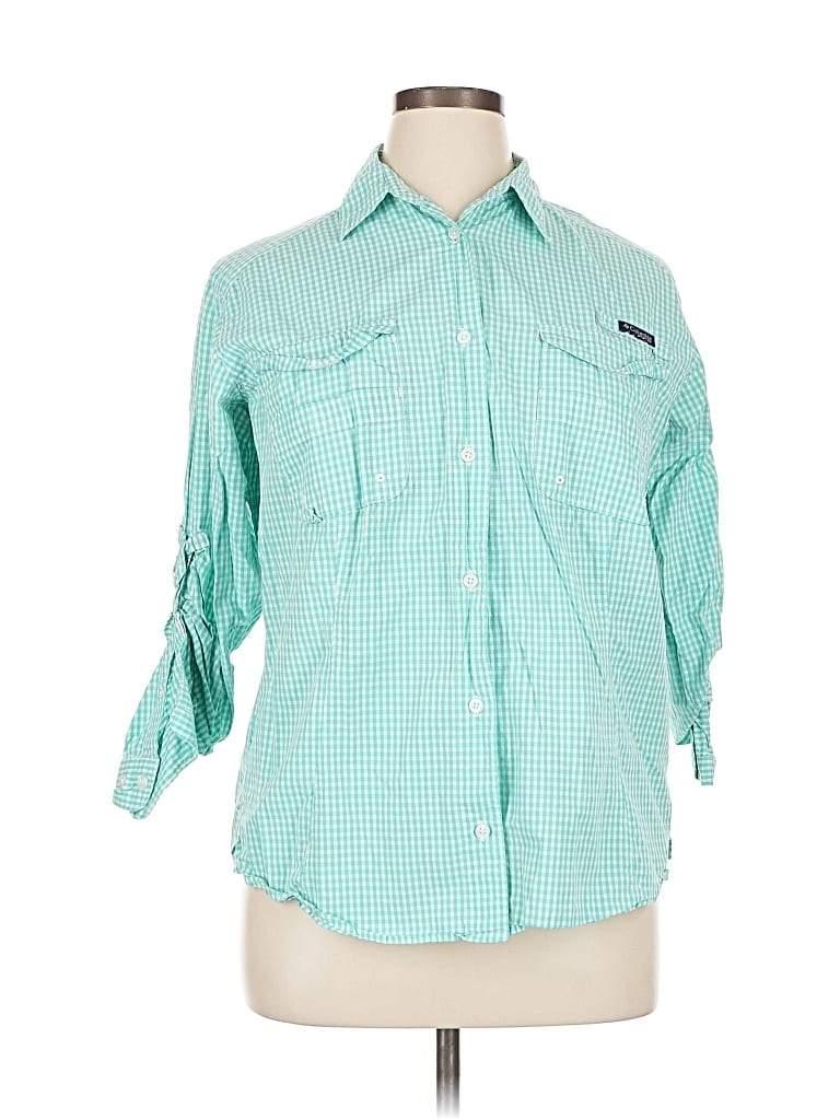 Pre-owned Columbia 3/4 Sleeve Button Down Shirt In Green