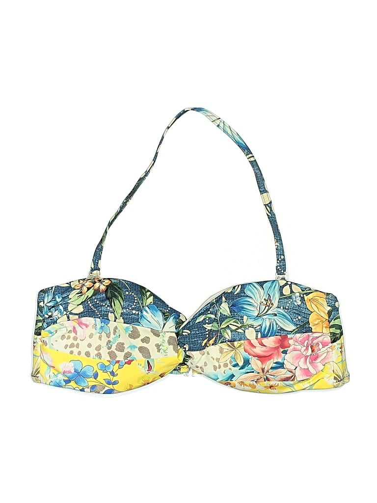 Pre-owned Johnny Was Swimsuit Top Yellow Print Pattern Swimwear