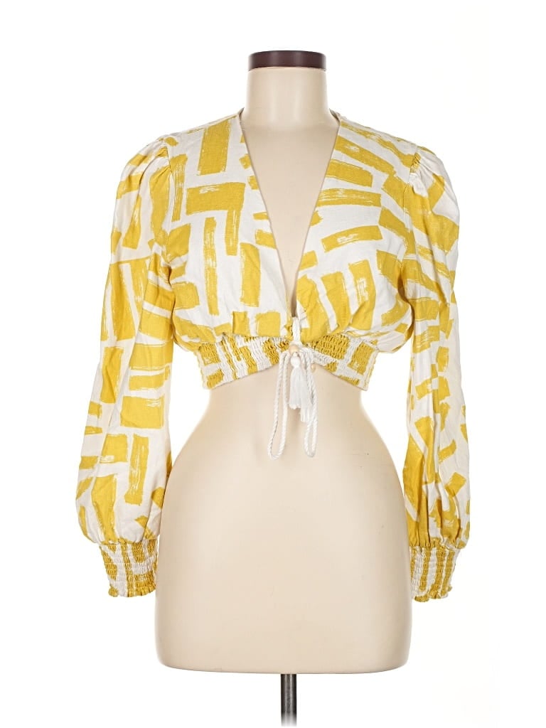 Pre-owned House Of Harlow 1960 3/4 Sleeve Blouse In Yellow