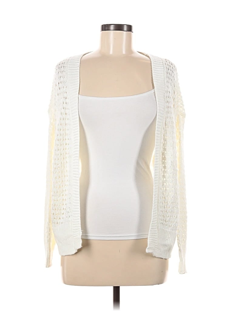 Pre-owned Pink Rose Cardigan Sweater In White