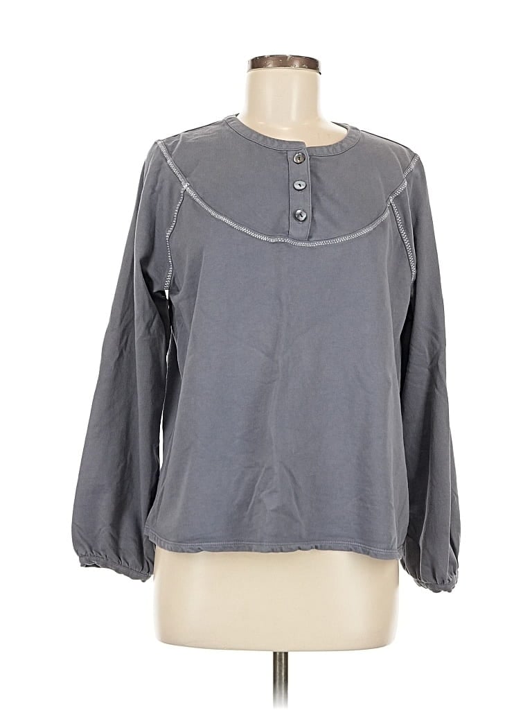 Pre-owned Purejill Long Sleeve Henley Shirt In Gray
