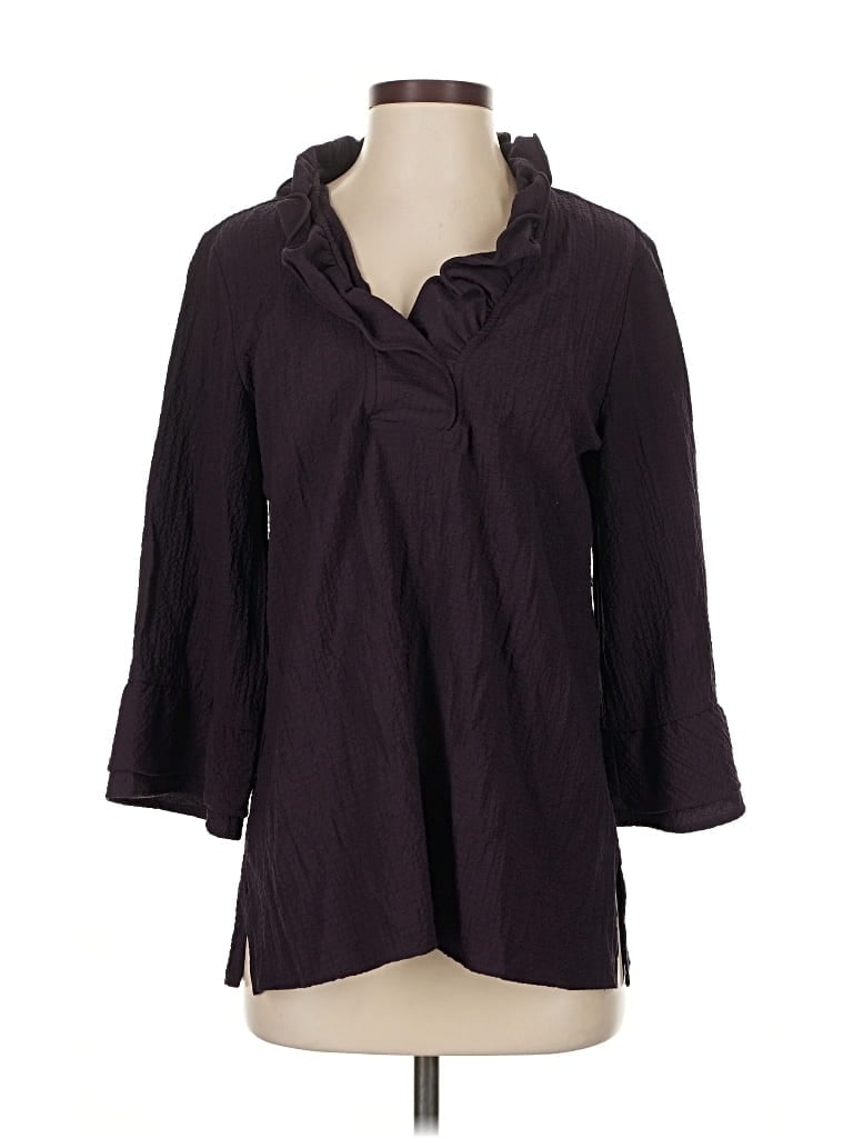 Pre-owned Soft Surroundings 3/4 Sleeve Button Down Shirt In Purple