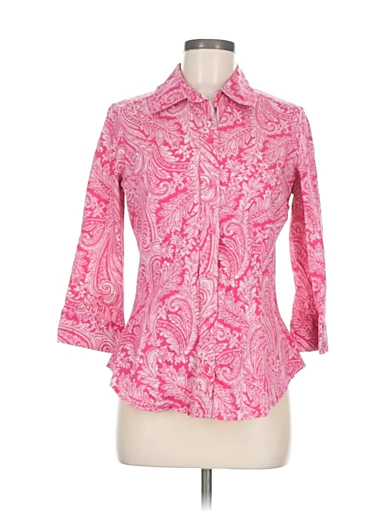 Pre-owned New York And Company 3/4 Sleeve Button Down Shirt In Pink