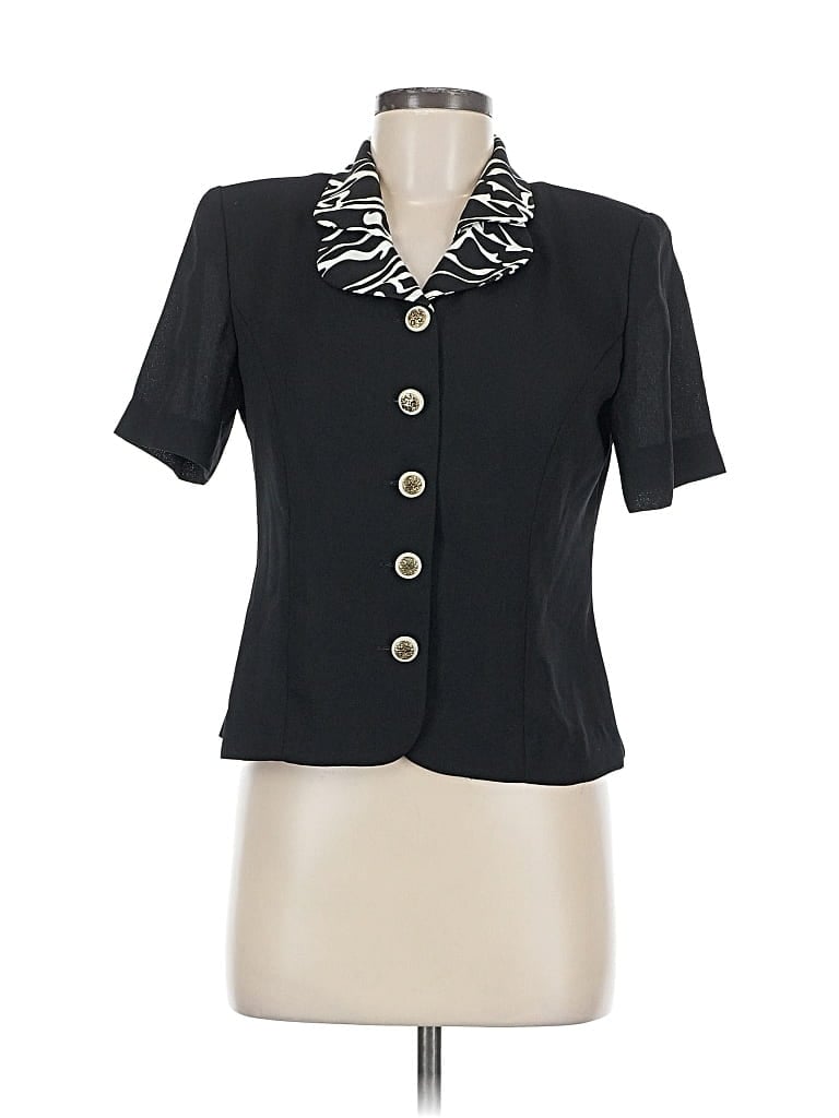 Pre-owned Leslie Fay Short Sleeve Blouse In Black