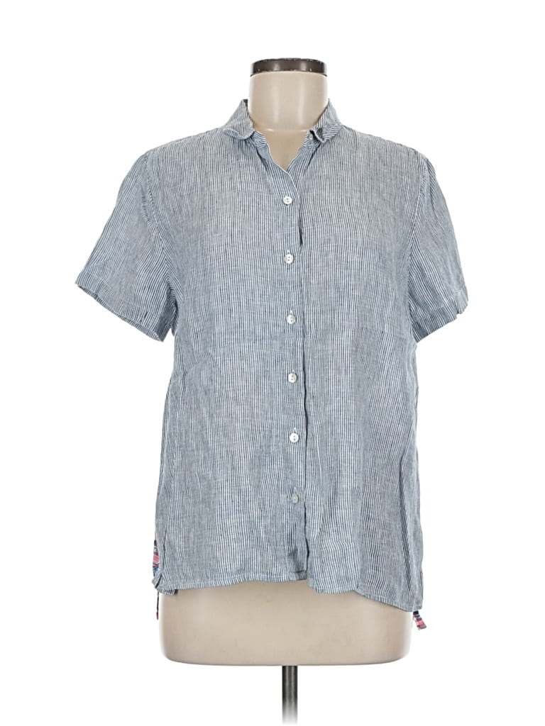 Pre-owned Jjill Short Sleeve Button Down Shirt In Blue