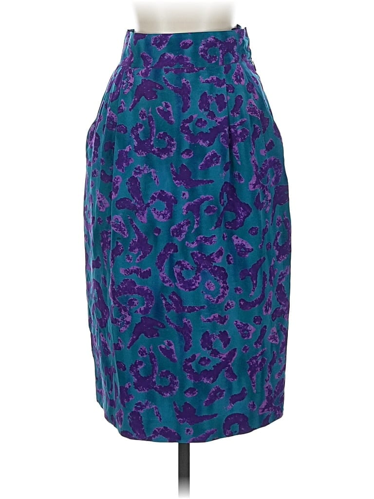 Pre-owned Linda Allard Ellen Tracy Silk Skirt In Blue