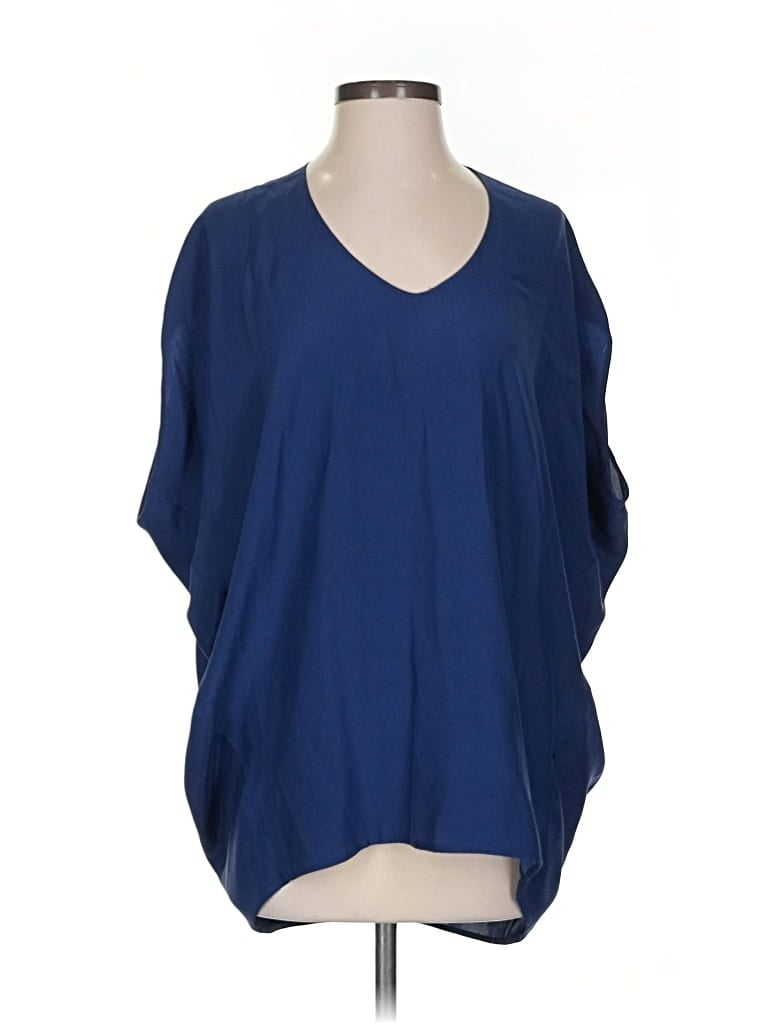 Pre-owned Vince Short Sleeve Silk Top Blue V Neck Tops