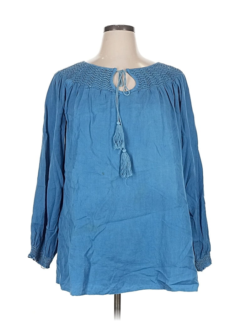 Pre-owned Studio West 3/4 Sleeve Blouse In Blue