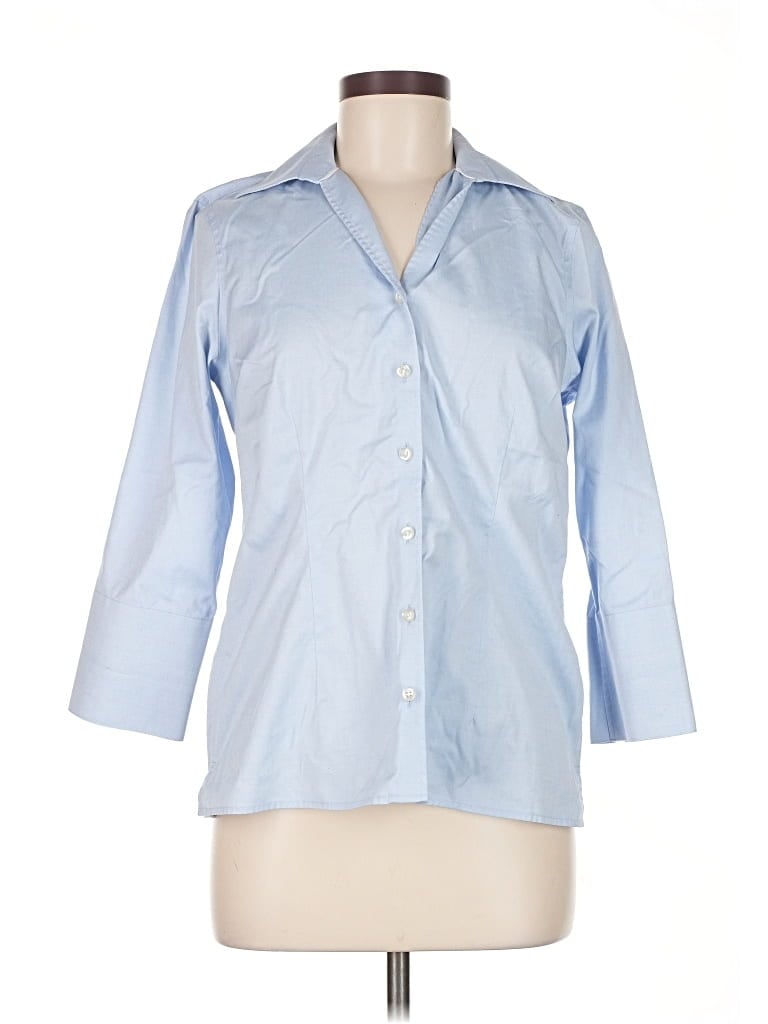 Pre-owned Lands' End 3/4 Sleeve Button Down Shirt In Blue