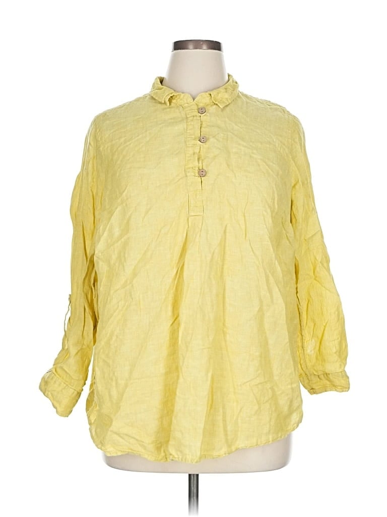 Pre-owned Cynthia Rowley Tjx 3/4 Sleeve Button Down Shirt In Yellow