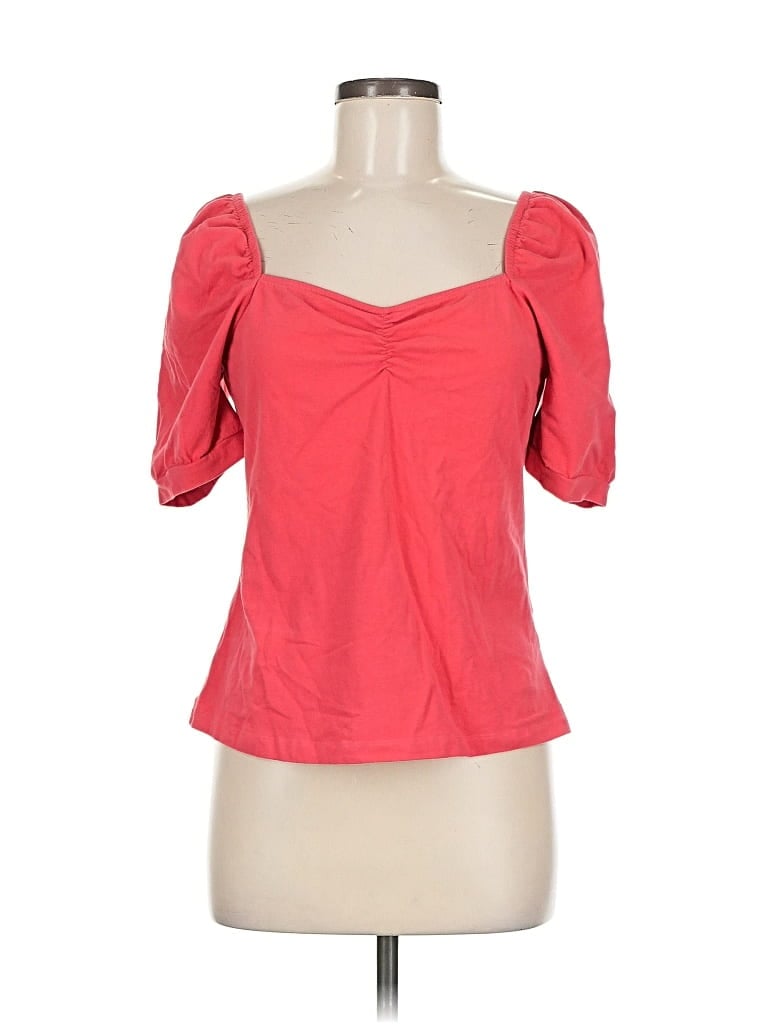 Pre-owned 24/7 Maurices Short Sleeve Top Red Solid Pattern Sweetheart Neckline Tops