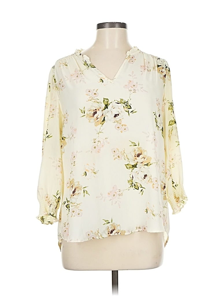 Pre-owned Carolina Belle 3/4 Sleeve Blouse In White