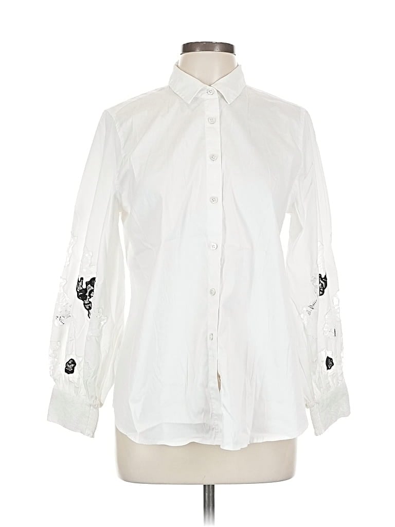 Pre-owned Chico's Long Sleeve Blouse In White