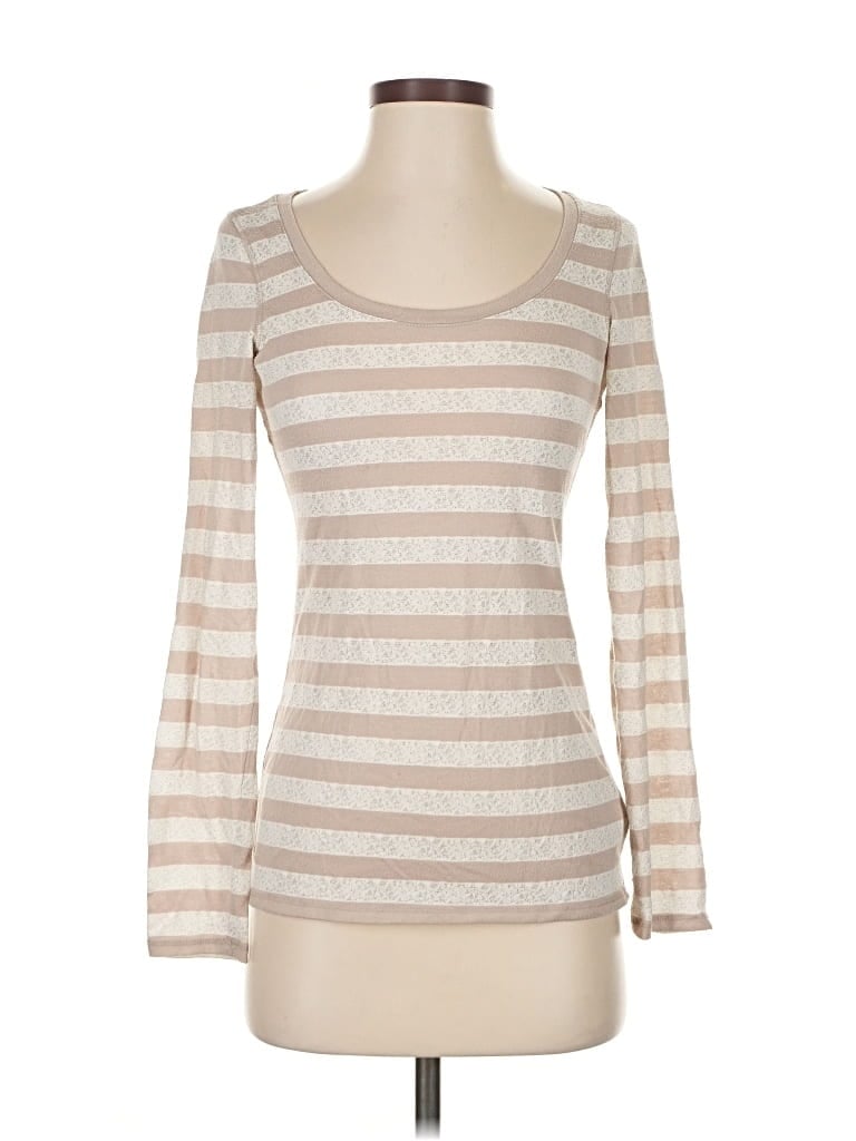 Pre-owned Express Long Sleeve Top Tan Scoop Neck Tops In Brown