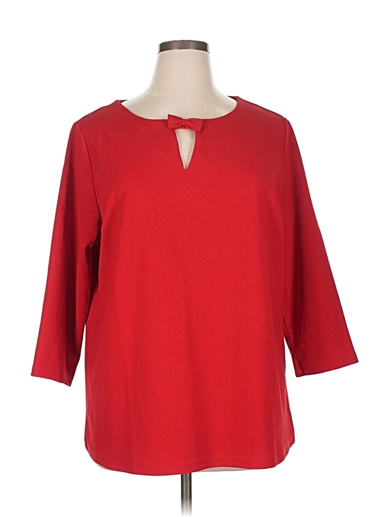 Pre-owned Dennis By Dennis Basso 3/4 Sleeve Top Red Keyhole Neckline Tops
