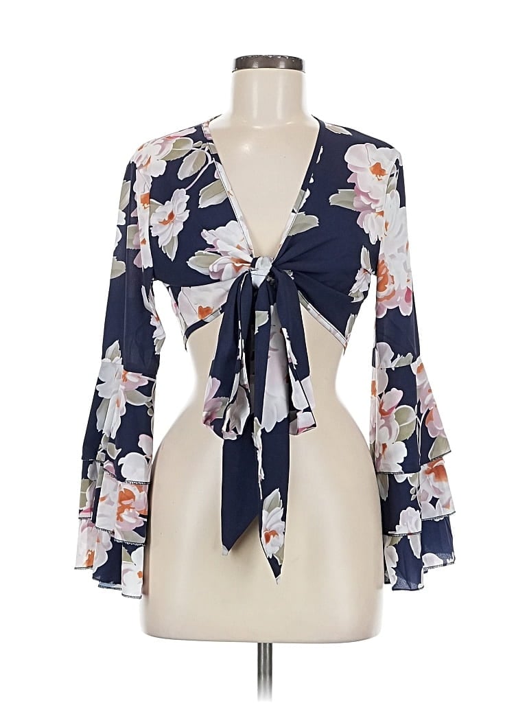 Pre-owned Unbranded 3/4 Sleeve Blouse In Blue