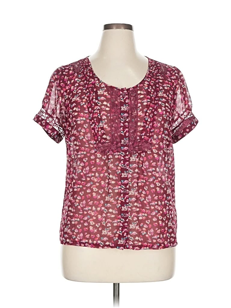 Pre-owned American Eagle Outfitters Short Sleeve Blouse In Burgundy