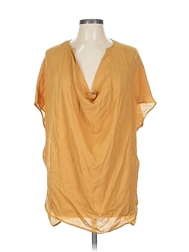 Pre-owned Vince Short Sleeve Silk Top Gold Plunge Neckline Tops