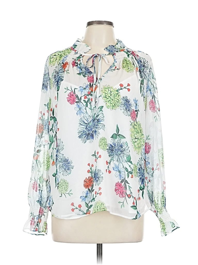 Pre-owned Ann Taylor Loft Long Sleeve Blouse In White