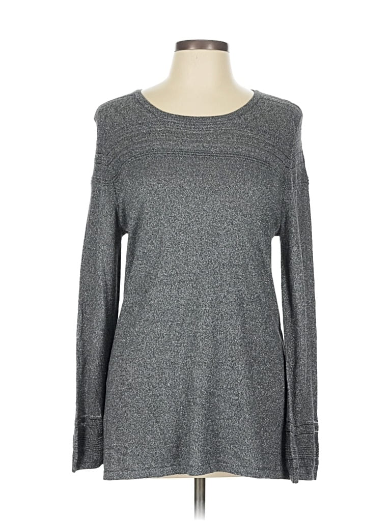 Pre-owned Liz Claiborne Career Long Sleeve Top Gray Boatneck Tops