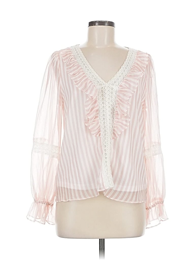 Pre-owned Aura Long Sleeve Blouse In Pink