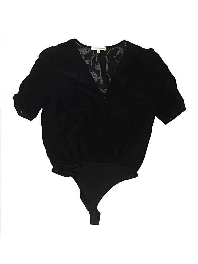 Pre-owned Lavender Brown 3/4 Sleeve Silk Top Black Plunge Neckline Tops