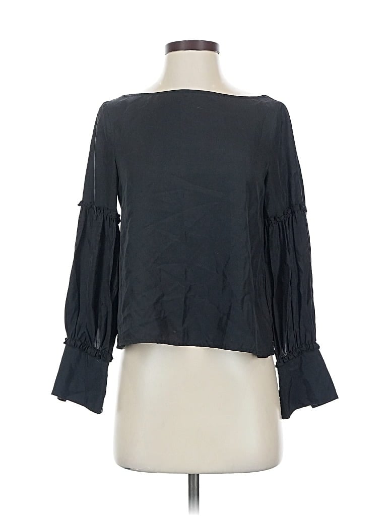 Pre-owned Club Monaco Long Sleeve Silk Top Black Boatneck Tops