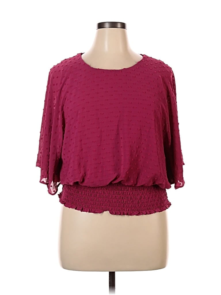 Pre-owned Sam & Jess Short Sleeve Top Burgundy Cold Shoulder Neckline Tops