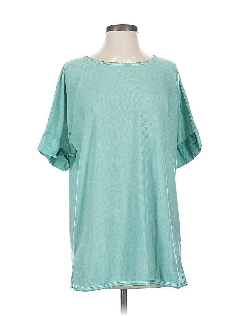 Pre-owned Soft Surroundings Short Sleeve Top Teal Boatneck Tops In Blue