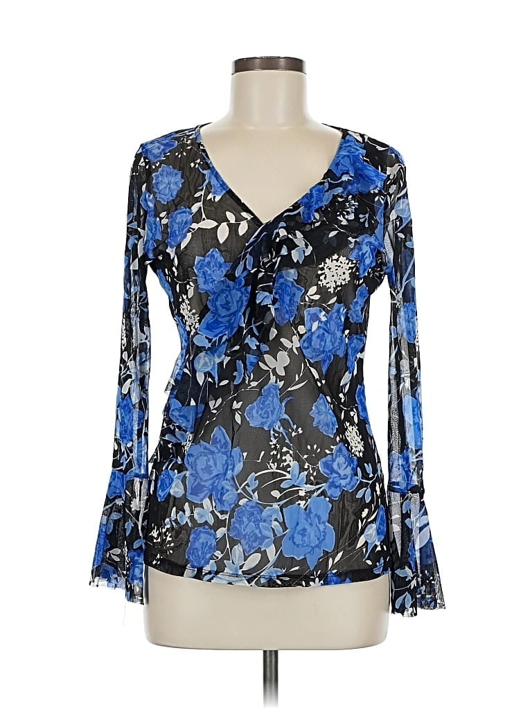 Pre-owned Inc International Concepts Long Sleeve Blouse In Blue