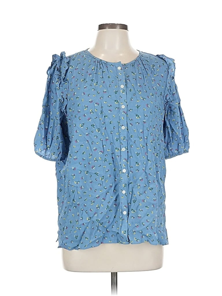 Pre-owned Ann Taylor Loft Short Sleeve Blouse In Blue