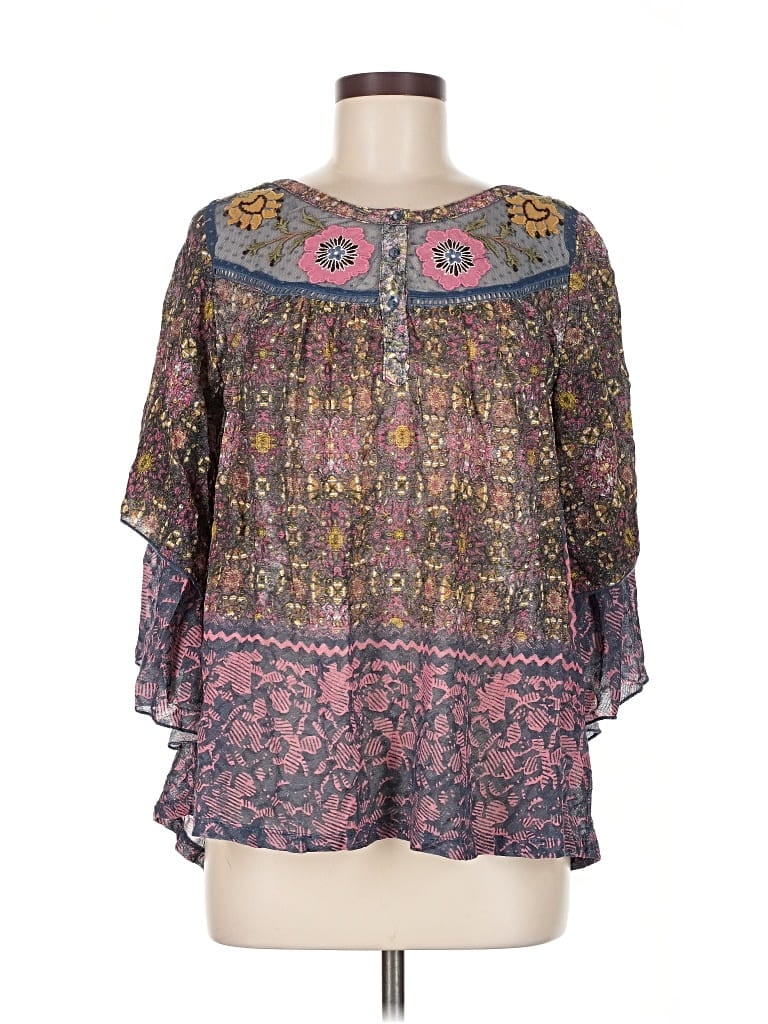 Pre-owned Anthropologie 3/4 Sleeve Blouse In Purple