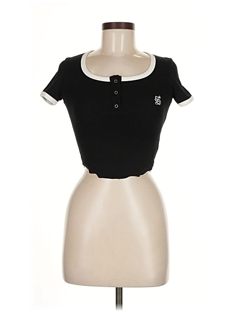 Pre-owned Assorted Brands Short Sleeve Henley Shirt In Black