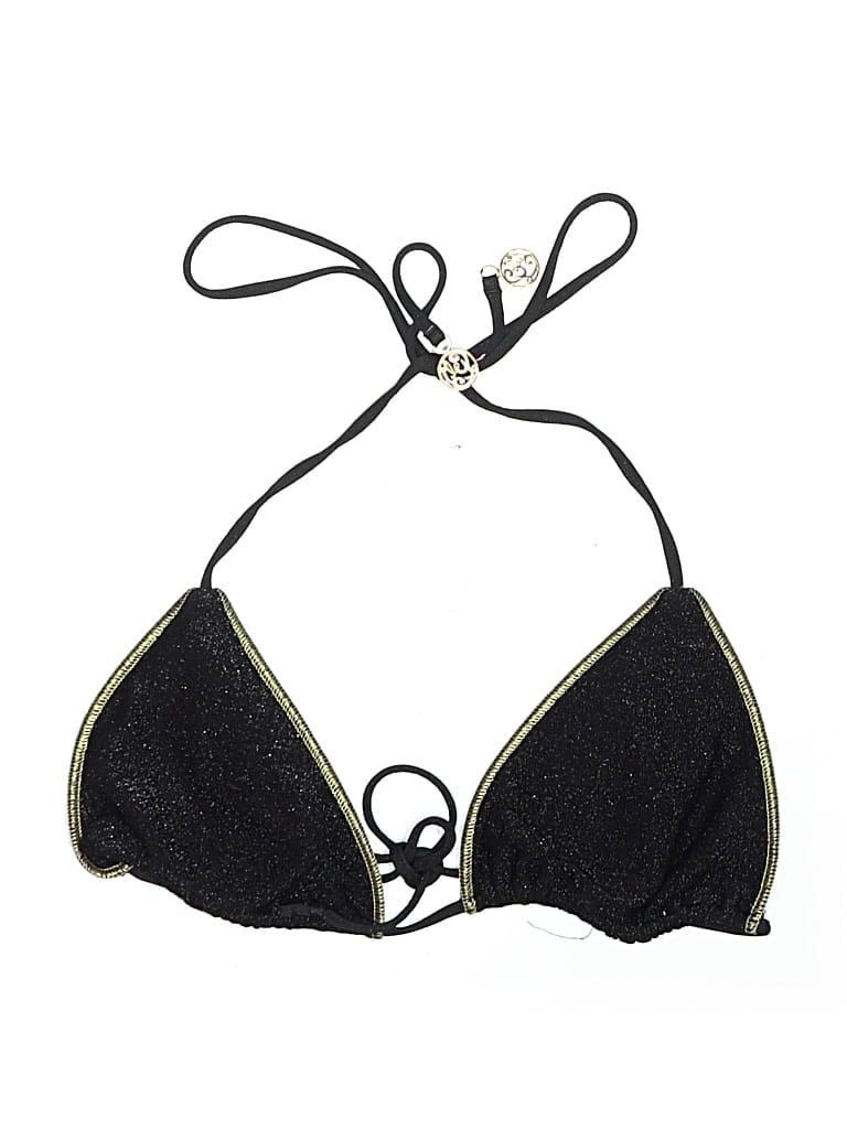 Pre-owned Beach Bunny Swimsuit Top Black Tweed Pattern Swimwear