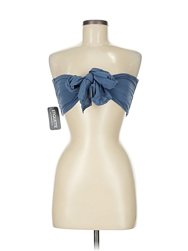 Etiquette Tube Top Blue Strapless Neckline Tops