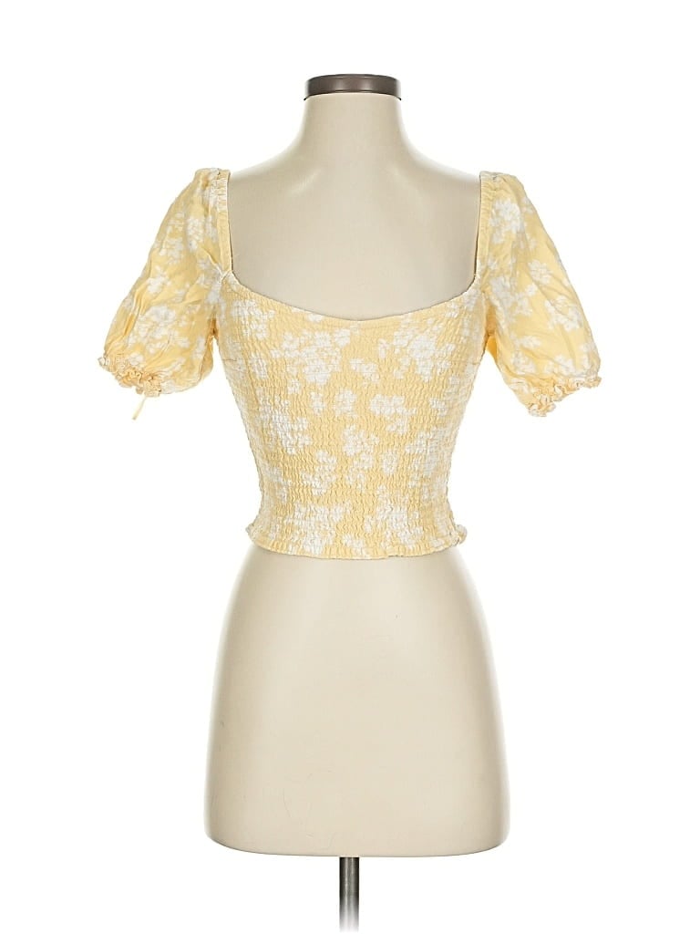 Pre-owned Abercrombie & Fitch Short Sleeve Top Yellow Sweetheart Neckline Tops