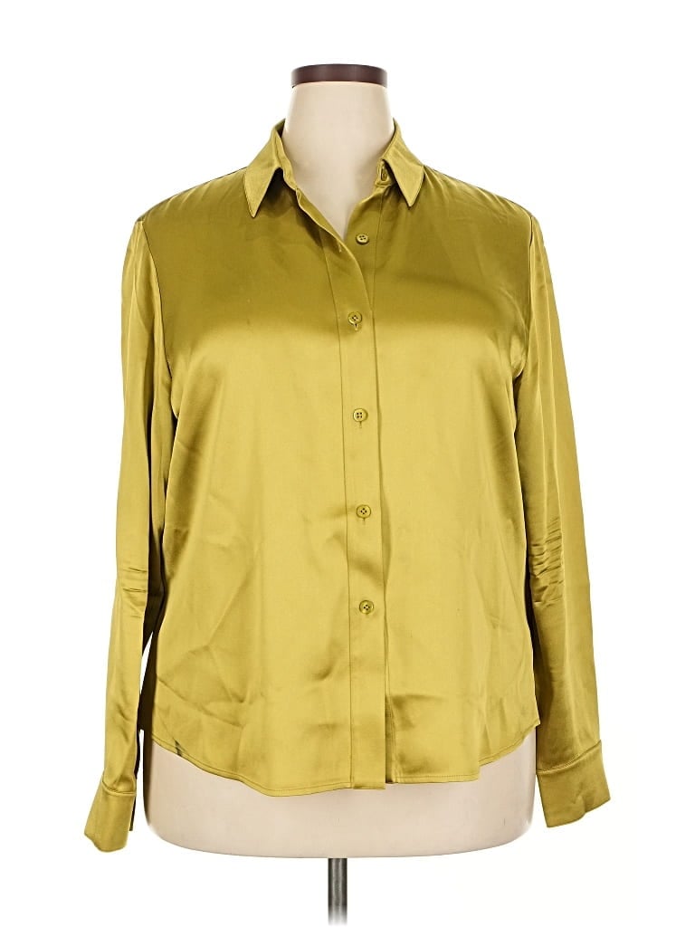 Pre-owned Linda Allard Ellen Tracy 3/4 Sleeve Button Down Shirt In Gold