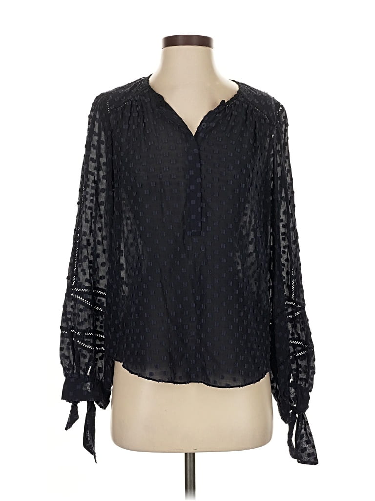 Pre-owned Rebecca Taylor Long Sleeve Silk Top Black Keyhole Neckline Tops