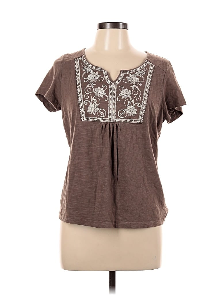 Pre-owned St. John's Bay Short Sleeve Top Brown Sweetheart Neckline Tops