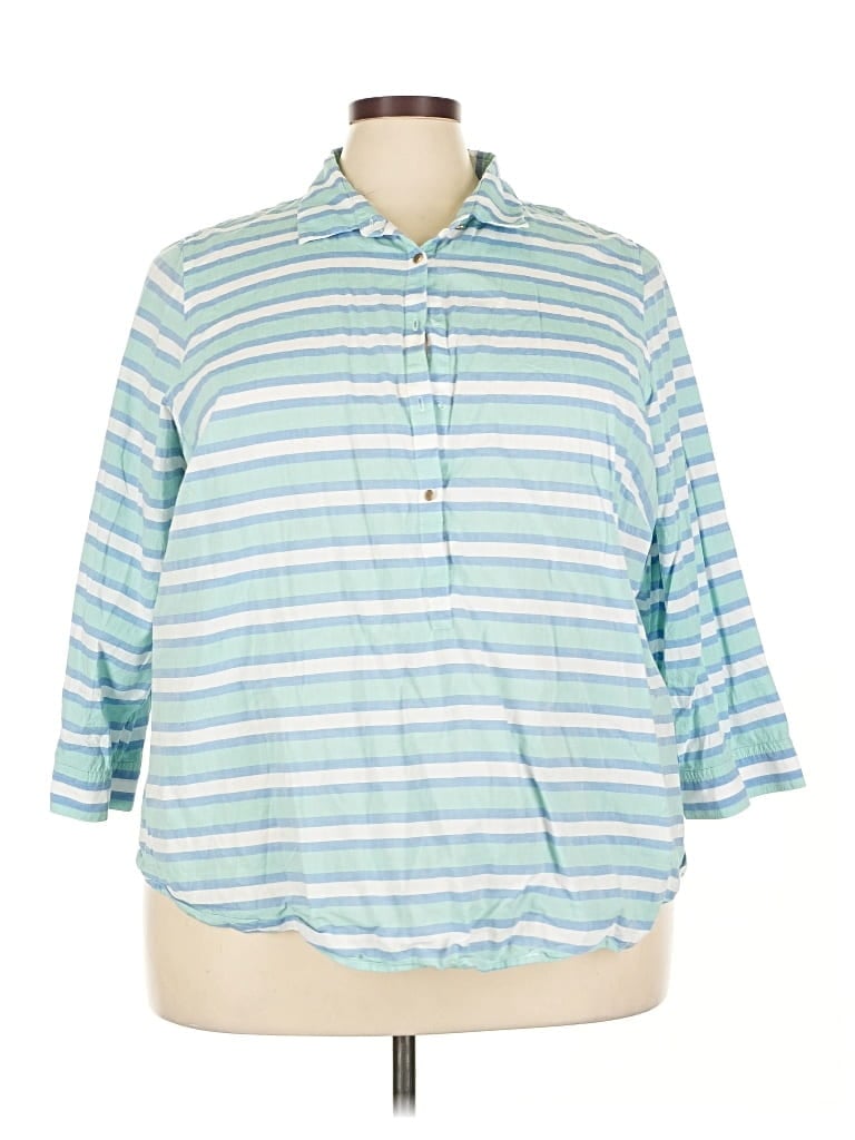 Pre-owned Lands' End 3/4 Sleeve Button Down Shirt In Blue