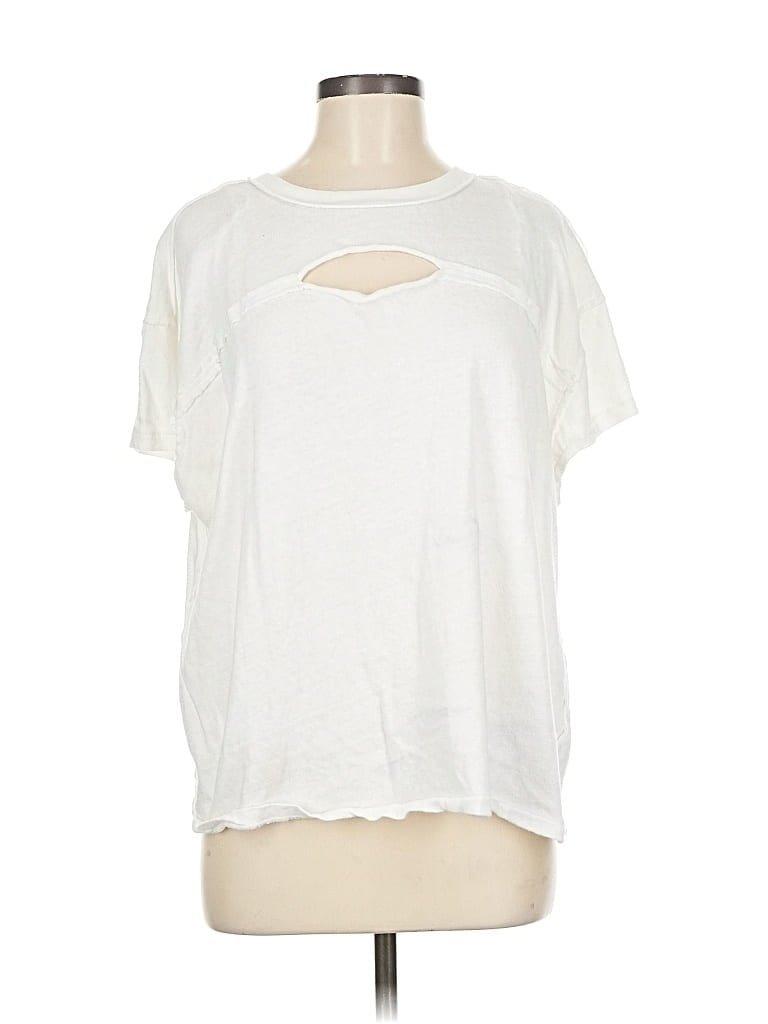 Pre-owned We The Free Short Sleeve Top Ivory Keyhole Neckline Tops In White
